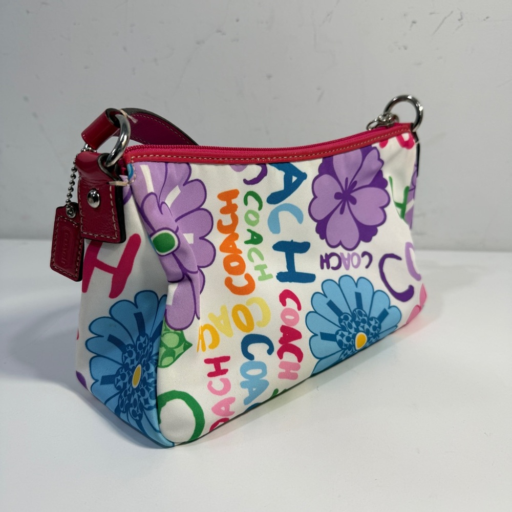 Vtg Coach Y2k Hampton Scribble Poppy Hobo Bag Purse Handbag Charm Multicolor
